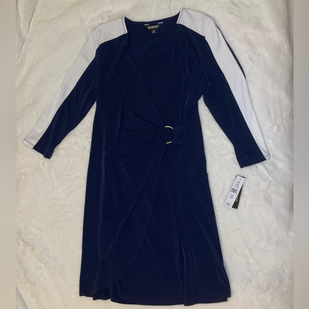Glamour Navy and White Wrap Dress.
